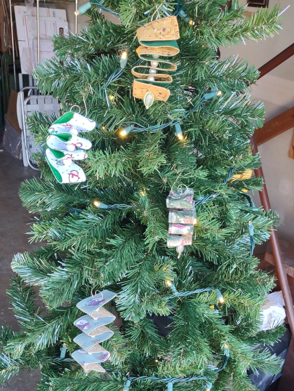 Handmade Spiral Fabric Ribbon Candy Christmas Ornaments